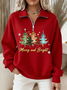 Casual Shawl Collar Christmas Sweatshirt Printing