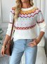 Women Cotton Geometric Long Sleeve Comfy Casual Sweater
