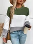 Women Cotton Color Block Long Sleeve Comfy Casual Sweater