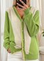Women Cotton Color Block Long Sleeve Comfy Casual Cardigan