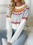 Women Cotton Geometric Long Sleeve Comfy Casual Sweater