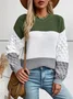 Women Cotton Color Block Long Sleeve Comfy Casual Sweater
