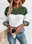 Women Cotton Color Block Long Sleeve Comfy Casual Sweater
