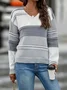 Women Cotton Color Block Long Sleeve Comfy Casual Sweater