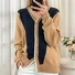 Women Cotton Color Block Long Sleeve Comfy Casual Cardigan