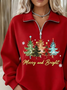 Casual Shawl Collar Christmas Sweatshirt Printing
