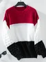 Women Cotton Color Block Long Sleeve Comfy Casual Sweater
