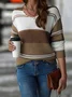 Women Cotton Color Block Long Sleeve Comfy Casual Sweater