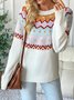 Women Cotton Geometric Long Sleeve Comfy Casual Sweater