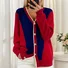 Women Cotton Color Block Long Sleeve Comfy Casual Cardigan