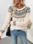 Women Cotton Geometric Long Sleeve Comfy Casual Sweater