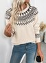Women Cotton Geometric Long Sleeve Comfy Casual Sweater