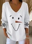 Casual Christmas Snowman V Neck Long Sleeve T-shirt
