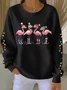 Casual Crew Neck Flamingo Sweatshirt Printing