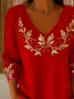 Casual Christmas V Neck Long Sleeve T-shirt