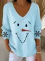 Casual Christmas Snowman V Neck Long Sleeve T-shirt