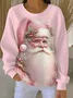 Casual Crew Neck Santa Claus Sweatshirt Printing