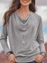 Vintage Plain Cowl Neck Long Sleeve T-shirt