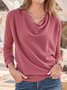 Vintage Plain Cowl Neck Long Sleeve T-shirt