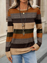 Casual Multicolor Block Crew Neck Long Sleeve T-shirt