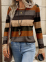 Casual Multicolor Block Crew Neck Long Sleeve T-shirt