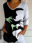 Vintage Halloween V Neck Three Quarter Sleeve T-shirt