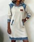 Women Multicolor Block All Season Dress Hoodie Long Sleeve H-Line Dress