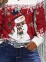 Casual Christmas Snowman V Neck Long Sleeve T-shirt