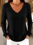 Casual Plain V Neck Long Sleeve T-shirt