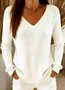 Casual Plain V Neck Long Sleeve T-shirt