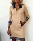 Women Multicolor Block Spring/Fall Dress Shawl Collar Long Sleeve H-Line Dress