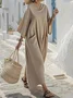 Women Plain Autumn Dress V Neck Half Sleeve H-Line Dress