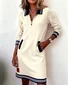 Women Multicolor Block Spring/Fall Dress Shawl Collar Long Sleeve H-Line Dress
