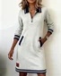 Women Multicolor Block Spring/Fall Dress Shawl Collar Long Sleeve H-Line Dress