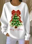 Casual Crew Neck Christmas Sweatshirt Printing