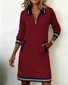 Women Multicolor Block Spring/Fall Dress Shawl Collar Long Sleeve H-Line Dress
