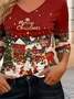 Casual Christmas Snowman V Neck Long Sleeve T-shirt
