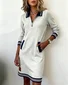 Women Multicolor Block Spring/Fall Dress Shawl Collar Long Sleeve H-Line Dress