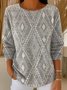 Geometric Casual Loose Crew Neck Knit Top