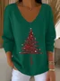 Casual Christmas V Neck Long Sleeve T-shirt