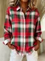 Shirt Collar Regular Sleeve Long Sleeve Plaid Buckle Regular Loose Button Up Shirt Shirt For Women