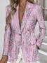Women Floral Spring/Fall Outerwear Simple Long Sleeve Lapel Collar Regular Blazer