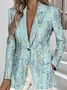 Women Floral Spring/Fall Outerwear Simple Long Sleeve Lapel Collar Regular Blazer