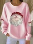 Casual Crew Neck Santa Claus Sweatshirt Printing