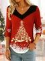 V Neck Simple Loose Gradient Pattern Knit Top