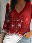 Loose Simple Christmas V Neck Knit Top