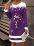 Women Christmas Autumn Dress Crew Neck Long Sleeve H-Line Dress