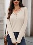 Casual Plain V Neck Long Sleeve T-shirt