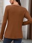 Casual Plain V Neck Long Sleeve T-shirt