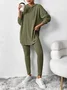 Women Plain Embossed Two-Piece Set Daily Long Sleeve Casual Spring/Fall Top With Pants Matching Set